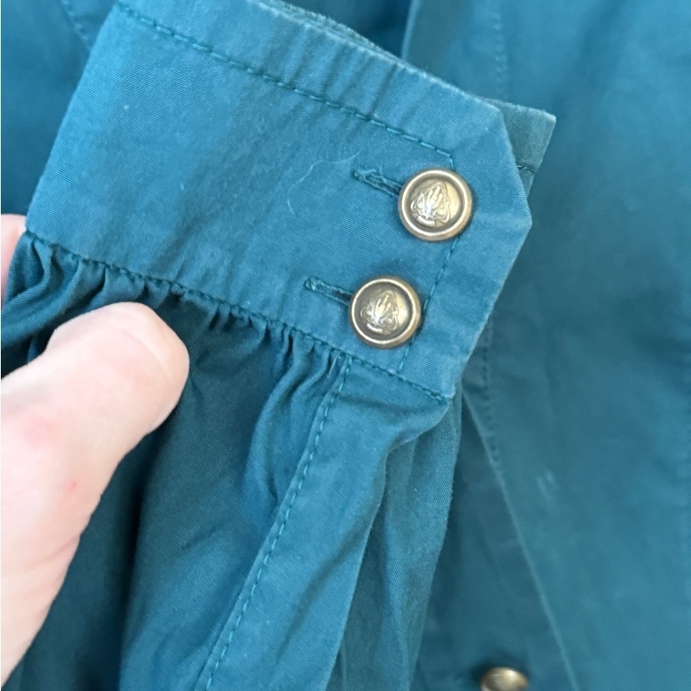 Vintage Gucci teal button up shirt blouse long sleeve top emerald brass work - Picture 3 of 13